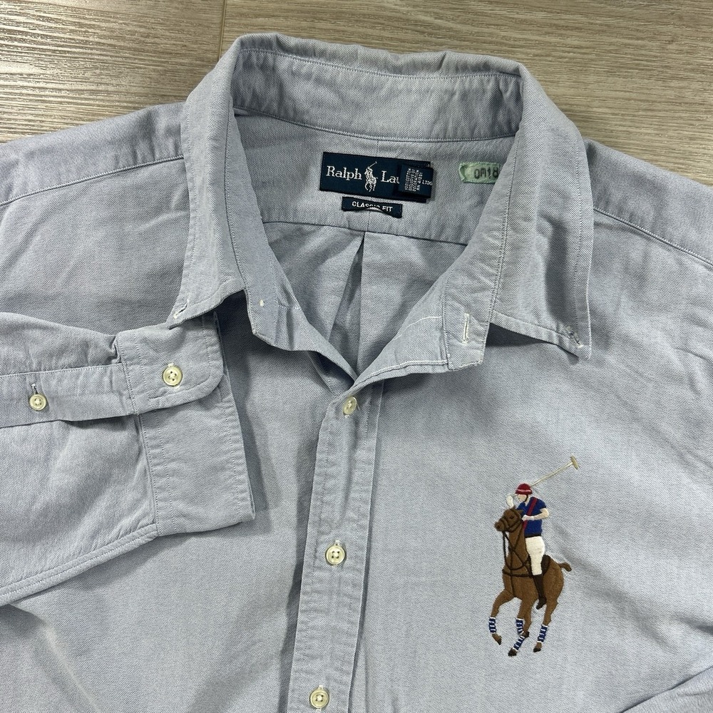 VTG Polo Ralph Lauren Blue Oxford XXL Big Pony Button Down Classic Fit